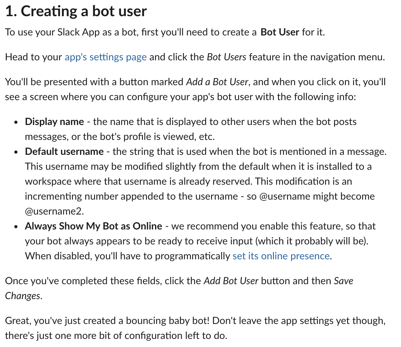 Creating a bot user