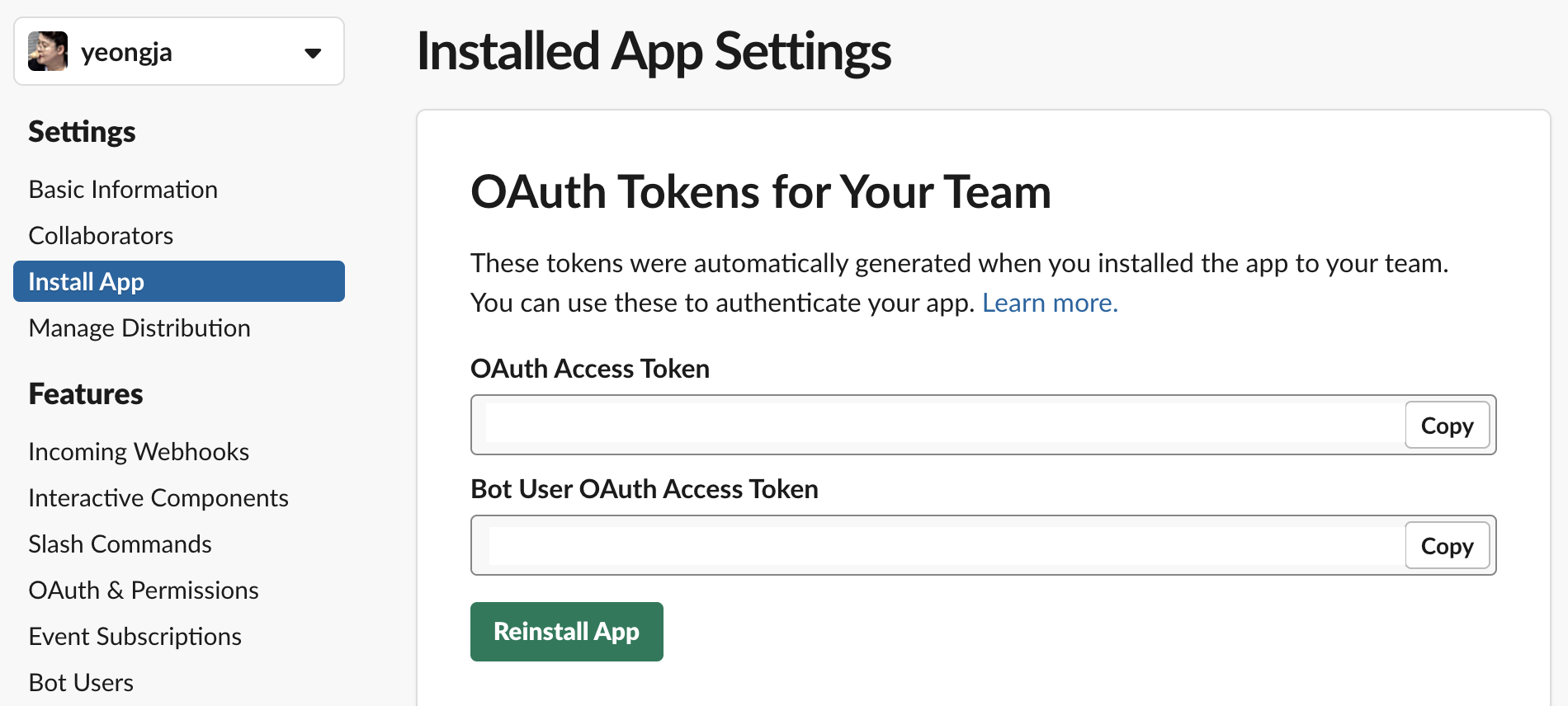 Installed App Settings