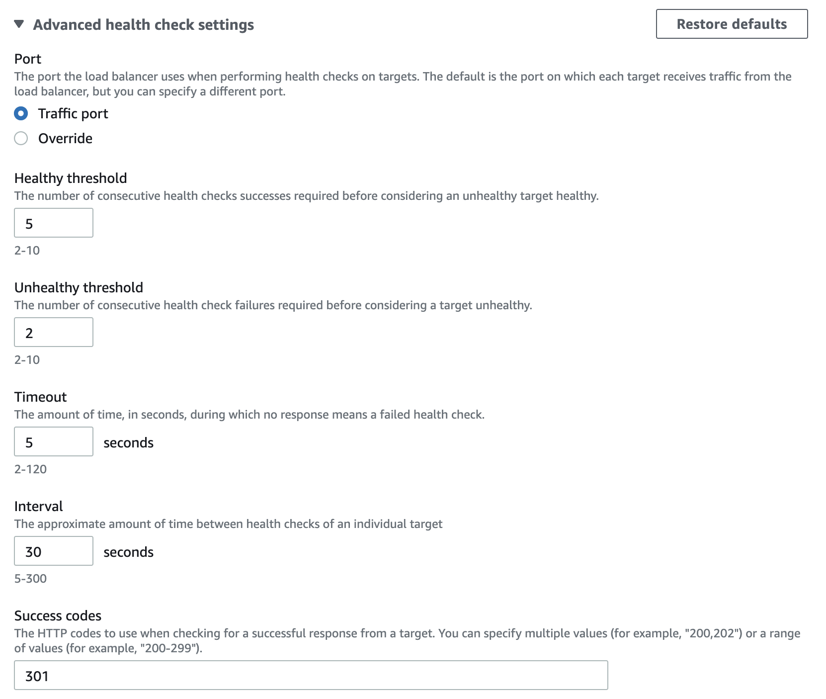 Setting health check path