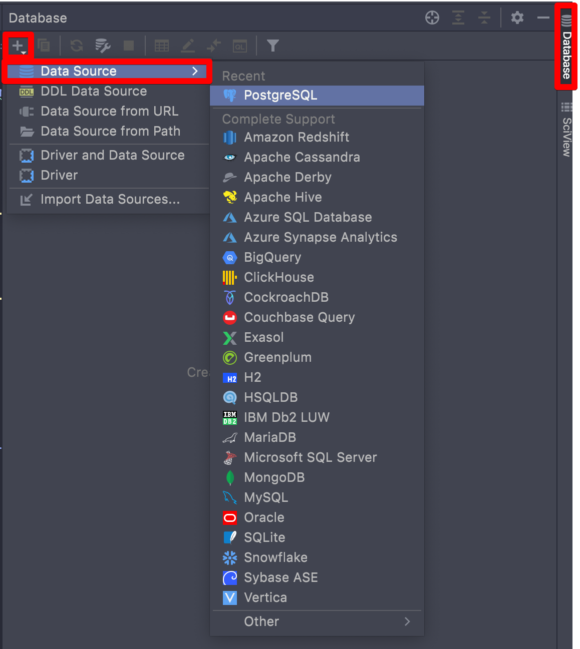 Pycharm Database